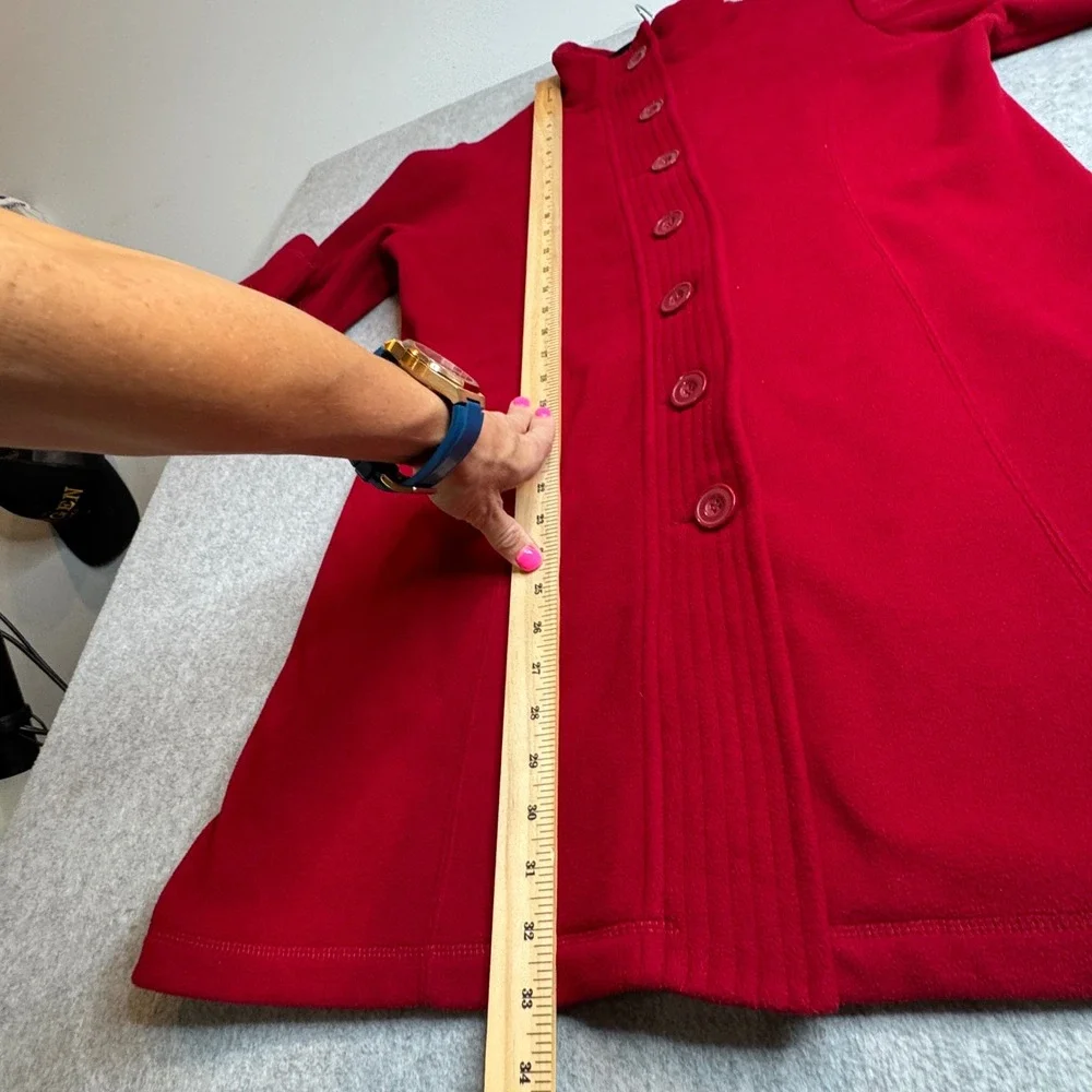 Carole Little Women's Red‎ Fleece Button Front Jacket Coat Collared